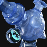 710 Pipes Smoke Shop Cajun X Marni Heliosphere rig in blue satin glass with encased opal marble.