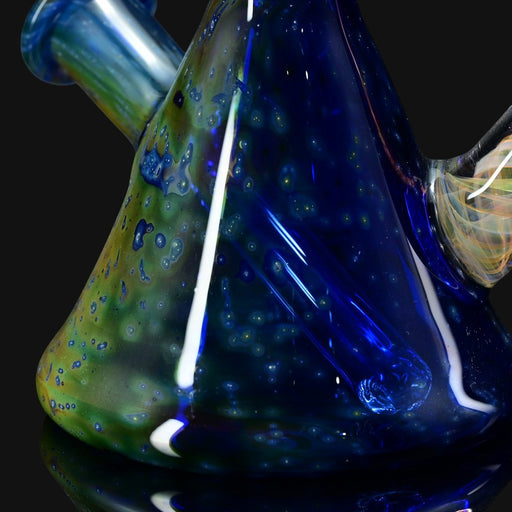 710 Pipes Smoke Shop Brando 10mm space rig with 2-hole percolation, blue and green glass with speckled accents.