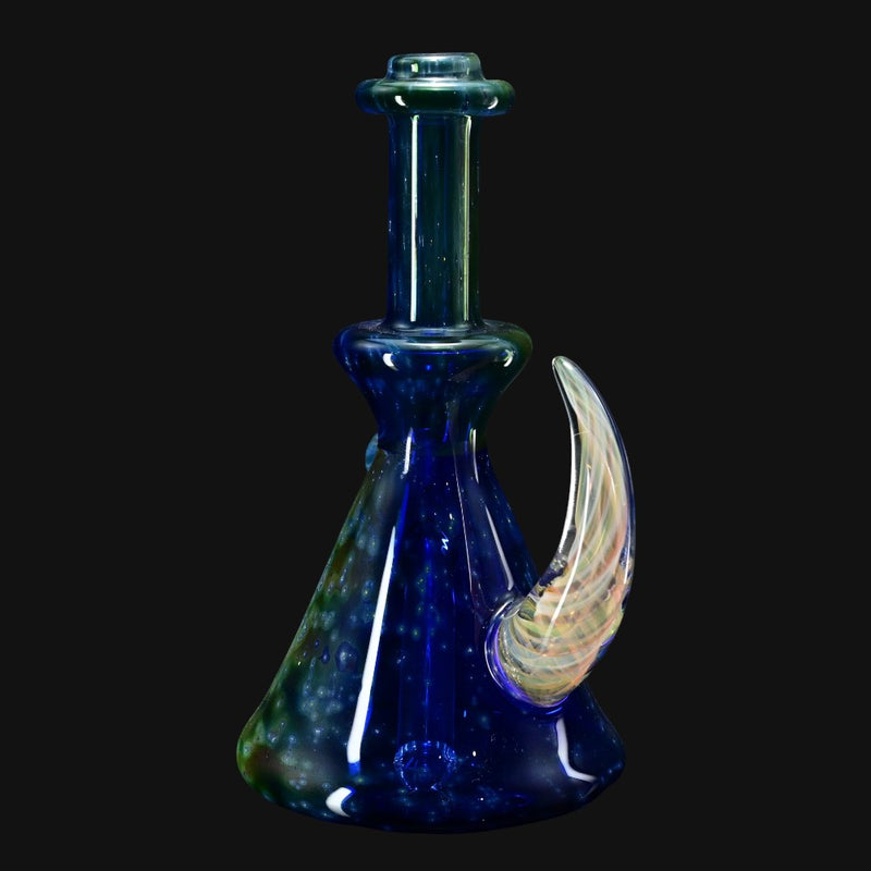 710 Pipes Smoke Shop Brando 10mm Space Rig blue glass water pipe with 2-hole percolation and iridescent horn accent.