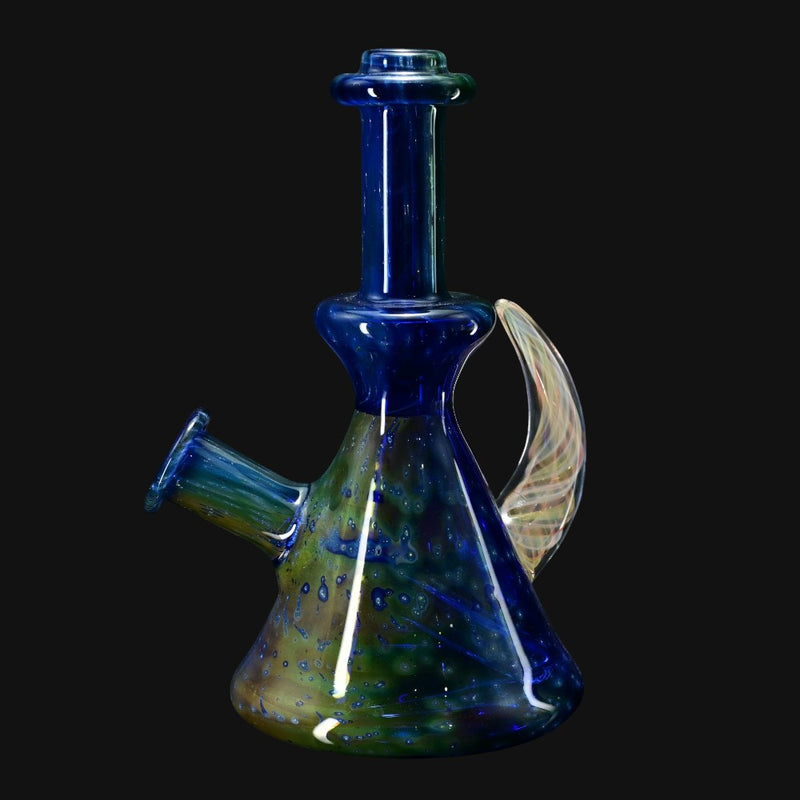 710 Pipes Smoke Shop Brando 10mm Space Rig glass water pipe with blue and green speckled design and clear handle.