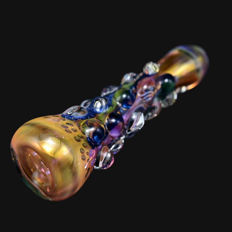 710 Pipes Smoke Shop Matty White ISO bumpy glass one hitter pipe with iridescent gold and blue textured finish