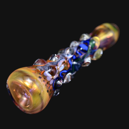 710 Pipes Smoke Shop Matty White ISO bumpy glass one hitter pipe with iridescent gold and blue textured accents
