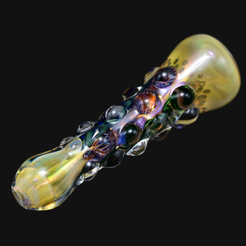 710 Pipes Smoke Shop Matty White ISO bumpy glass one hitter pipe with iridescent and multi-colored textured details