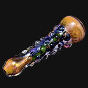 710 Pipes Smoke Shop Matty White ISO bumpy one hitter glass pipe with iridescent, blue, and green textured accents.