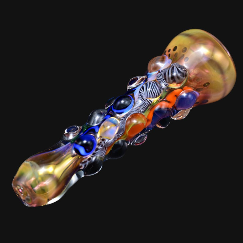 710 Pipes Smoke Shop Matty White ISO bumpy glass one hitter pipe with colorful textured glass beads