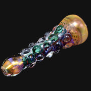710 Pipes Smoke Shop Matty White ISO bumpy glass one hitter pipe with iridescent finish and green accents