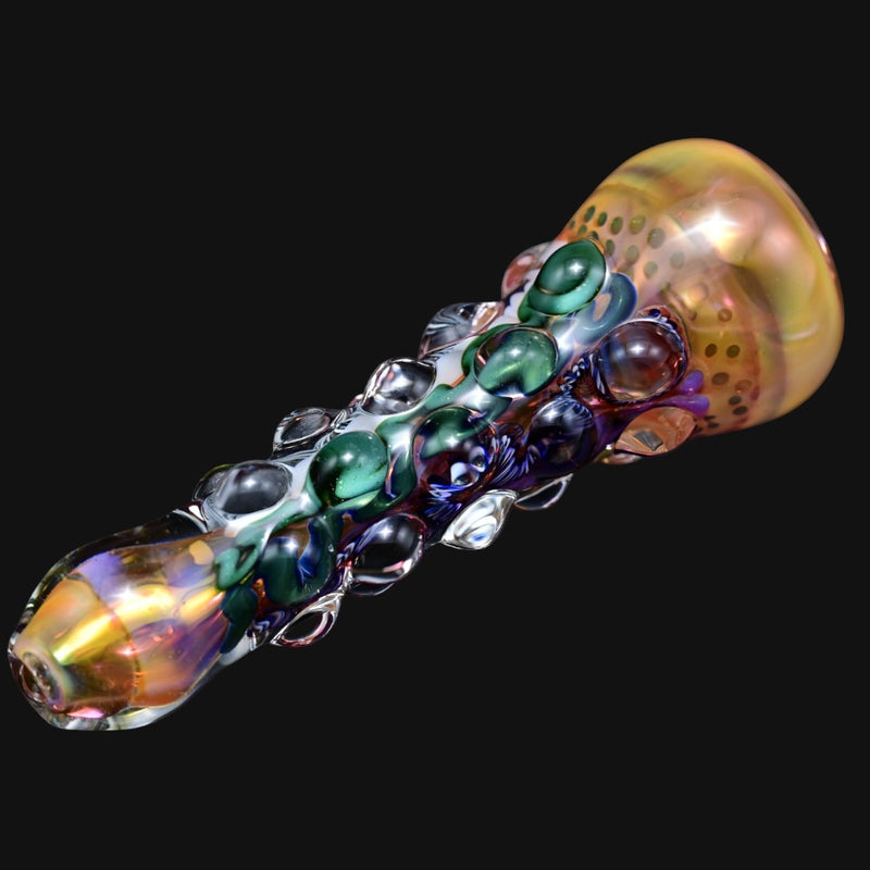 710 Pipes Smoke Shop Matty White ISO bumpy glass one hitter pipe with iridescent finish and green accents