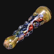 710 Pipes Smoke Shop Matty White glass one hitter pipe with bumpy texture and colorful millie accents