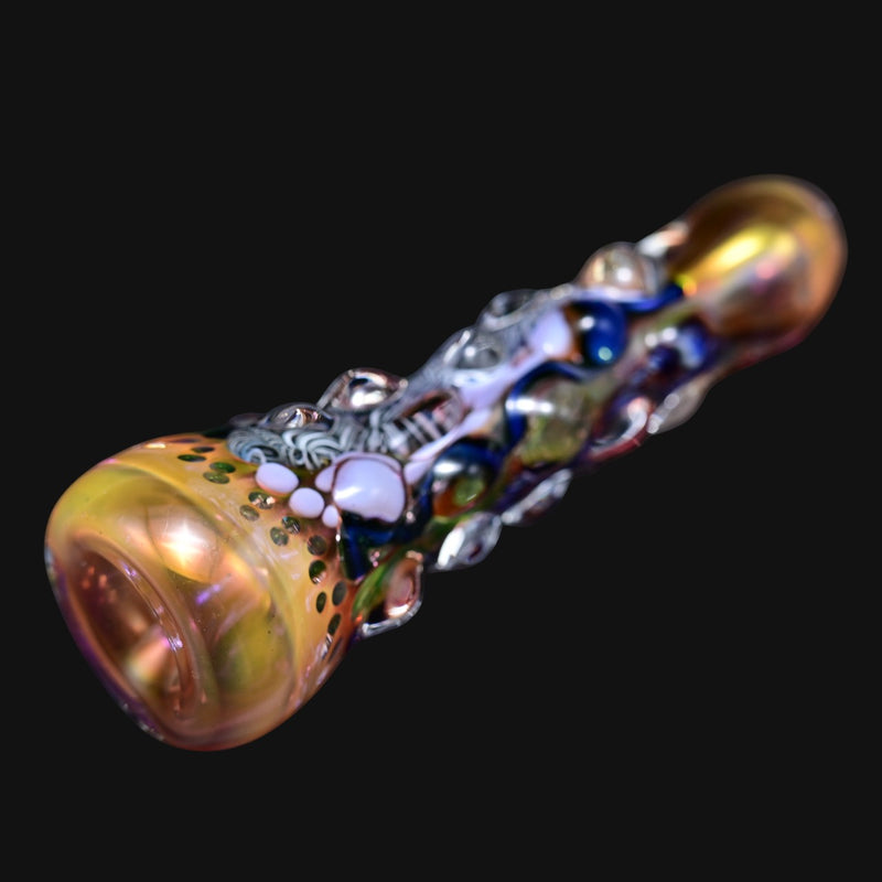 710 Pipes Smoke Shop Matty White ISO bumpy glass one hitter pipe with iridescent finish and textured accents