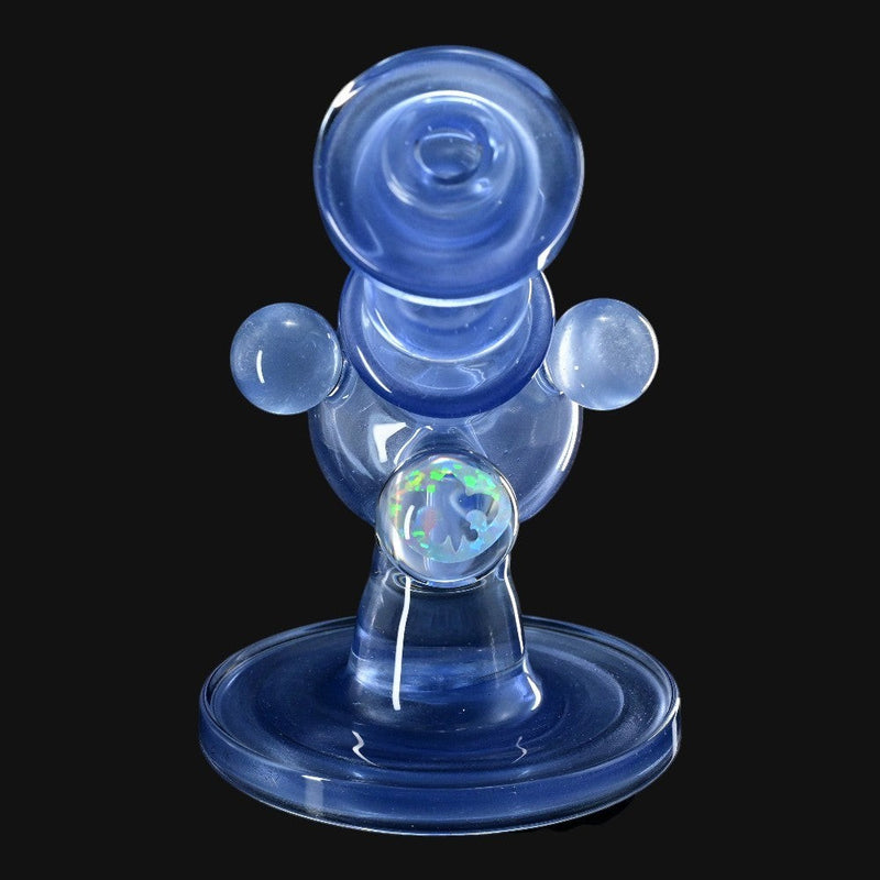 710 Pipes Smoke Shop Cajun X Marni Heliosphere rig in blue satin glass with encased opal marble.