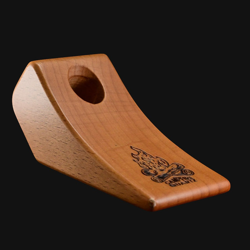 710 Pipes Smoke Shop Campfire wooden display stand for quartz bangers with engraved campfire logo