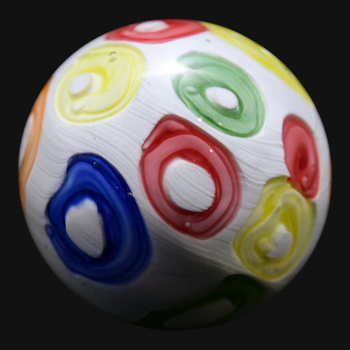 710 Pipes Smoke Shop Charisma Marble #4 featuring a white glass base with colorful red, blue, green, and yellow rings.