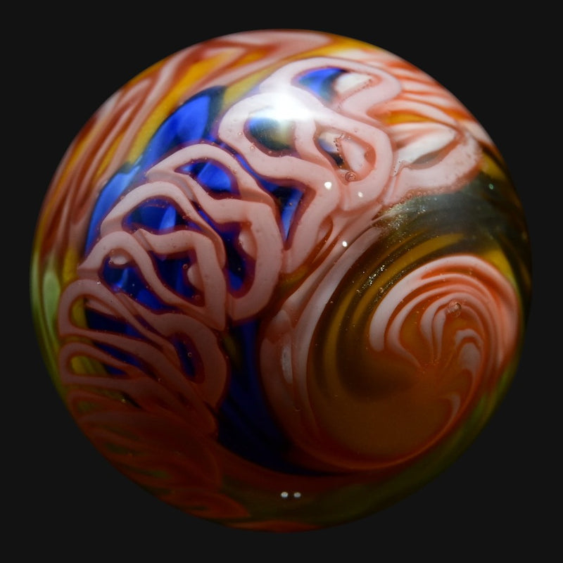 710 Pipes Smoke Shop Charisma Marble #3 featuring intricate pink, blue, and amber glass swirls on a black background.