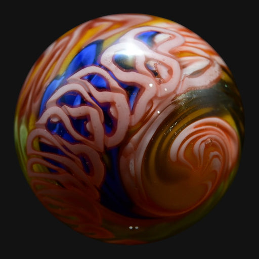 710 Pipes Smoke Shop Charisma Marble #3 featuring intricate pink, blue, and amber glass swirls on a black background.