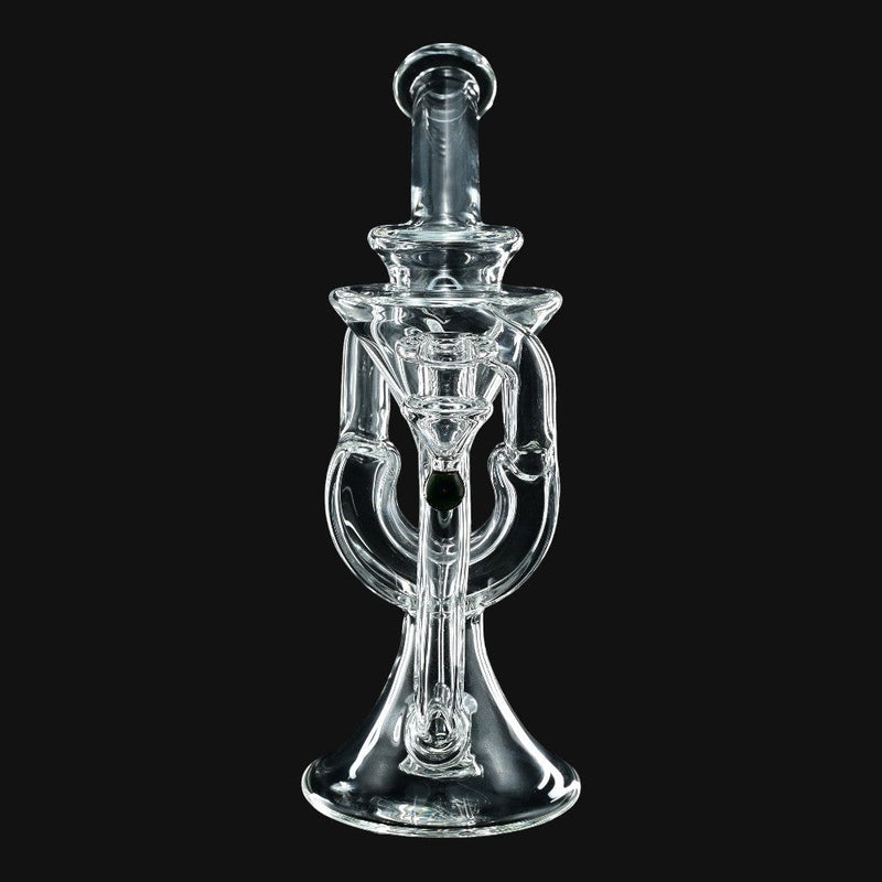 710 Pipes Smoke Shop AF Clear Floater Recycler #4, 7-inch tall glass recycler with 10mm joint and black marble accent.