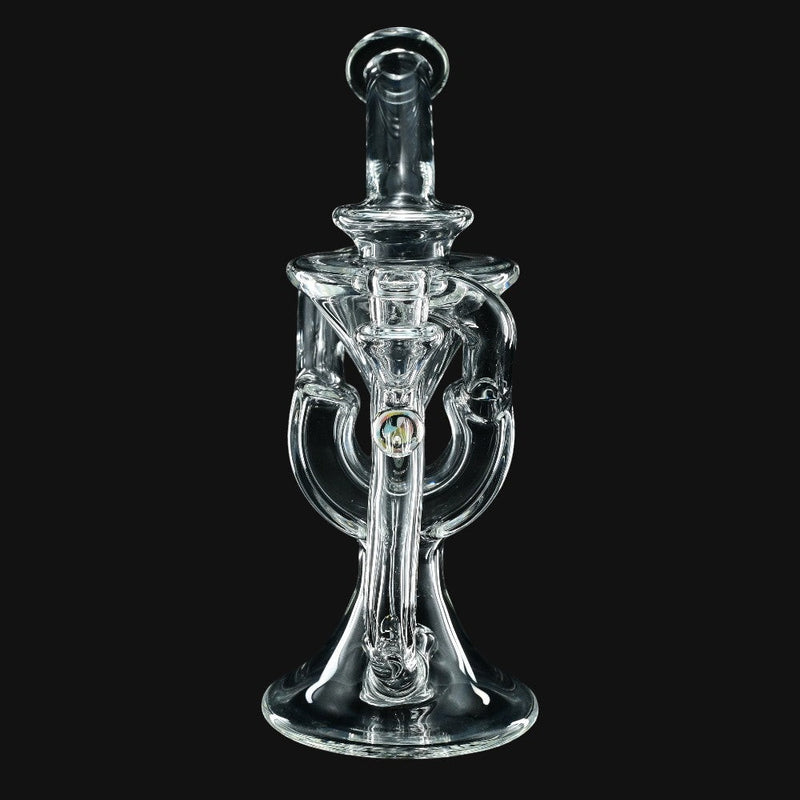 710 Pipes Smoke Shop AF Clear Floater Recycler #2, a 7-inch tall glass water pipe with a 10mm joint and intricate recycler design.