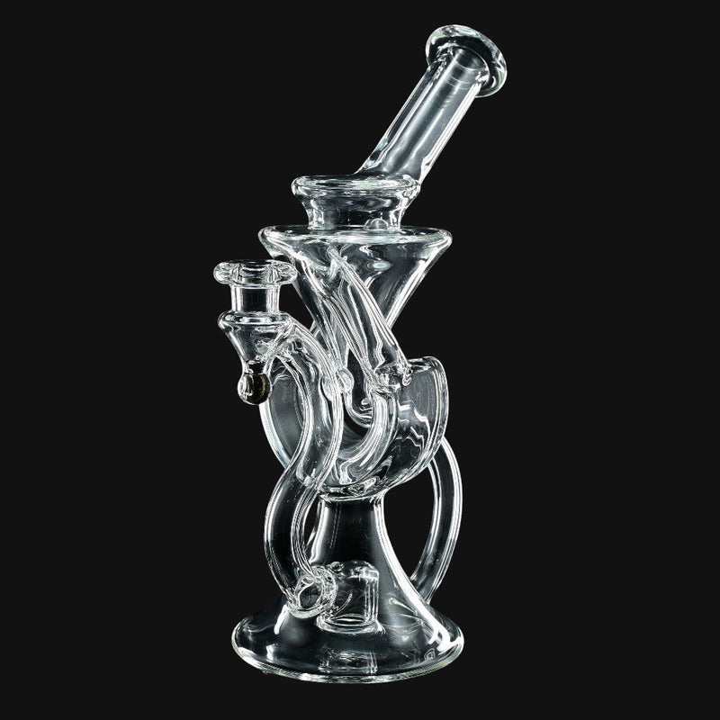 710 Pipes Smoke Shop AF Clear Floater Recycler #4, a 7-inch tall glass water pipe with a 10mm joint and intricate recycler design.