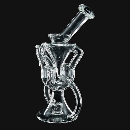 710 Pipes Smoke Shop clear glass recycler water pipe, 7 inches tall with 10mm joint and intricate glass tubing.