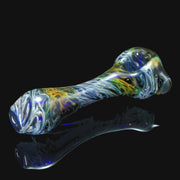 710 Pipes Smoke Shop Schutz glass spoon pipe with gold and silver fuming over cobalt blue swirled glass