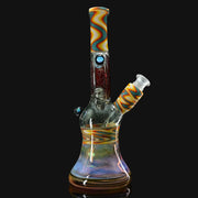 710 Pipes Smoke Shop collab rig with colorful wavy glass accents, blue opal marble, and removable downstem.