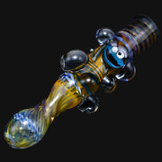 710 Pipes Smoke Shop Matty White glass one hitter pipe featuring a blue Cookie Monster character and swirl patterns