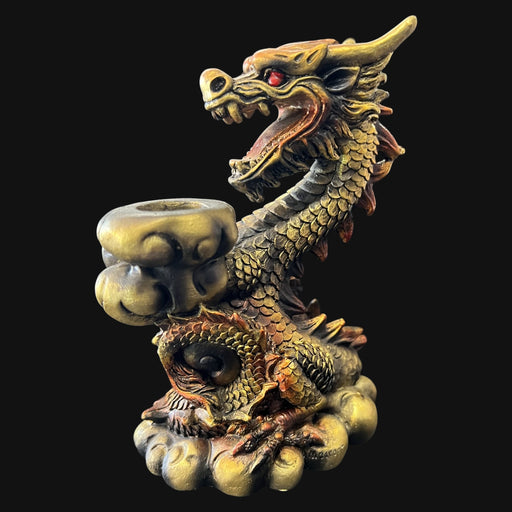 710 Pipes Smoke Shop copper dragon backflow incense cone burner with red eyes and detailed scales