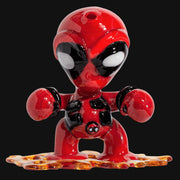 710 Pipes Smoke Shop Dani Girl Glass Deadpool dab rig. Red and black glass with white eyes. Removable swords.