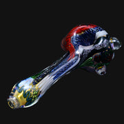 710 Pipes Smoke Shop Matty White dichro glass spoon pipe with intricate Spongebob-inspired banded patterns
