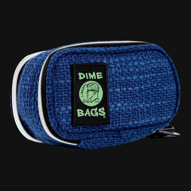 710 Pipes Smoke Shop Dime Bags 6-inch blue hempster padded travel pod with a black logo patch and zipper closure