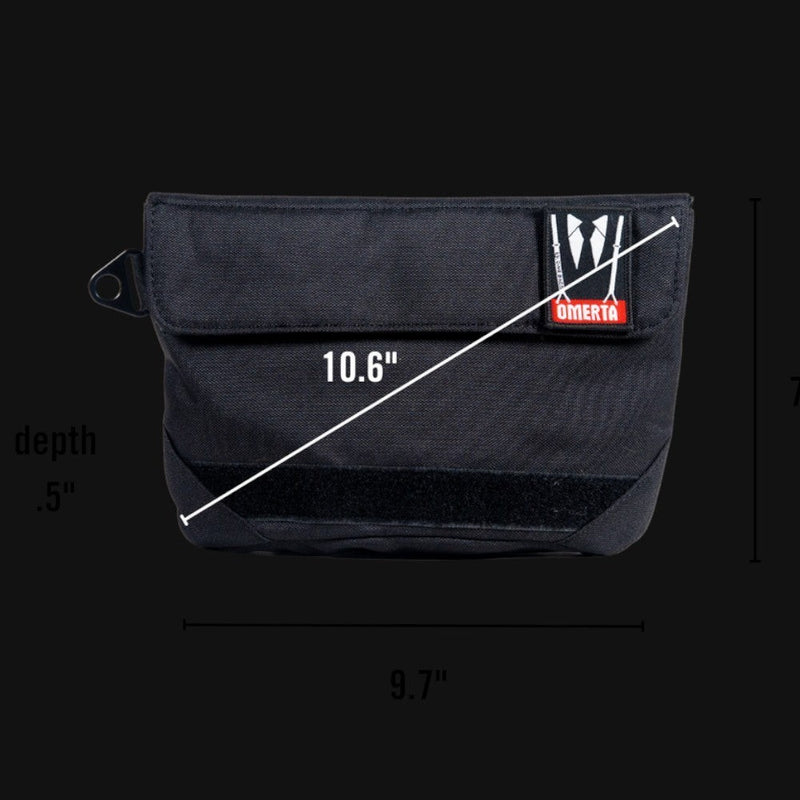 710 Pipes Smoke Shop Dime Bags Omerta The Collector smell-proof bag in black with dimensions and velcro patch detail