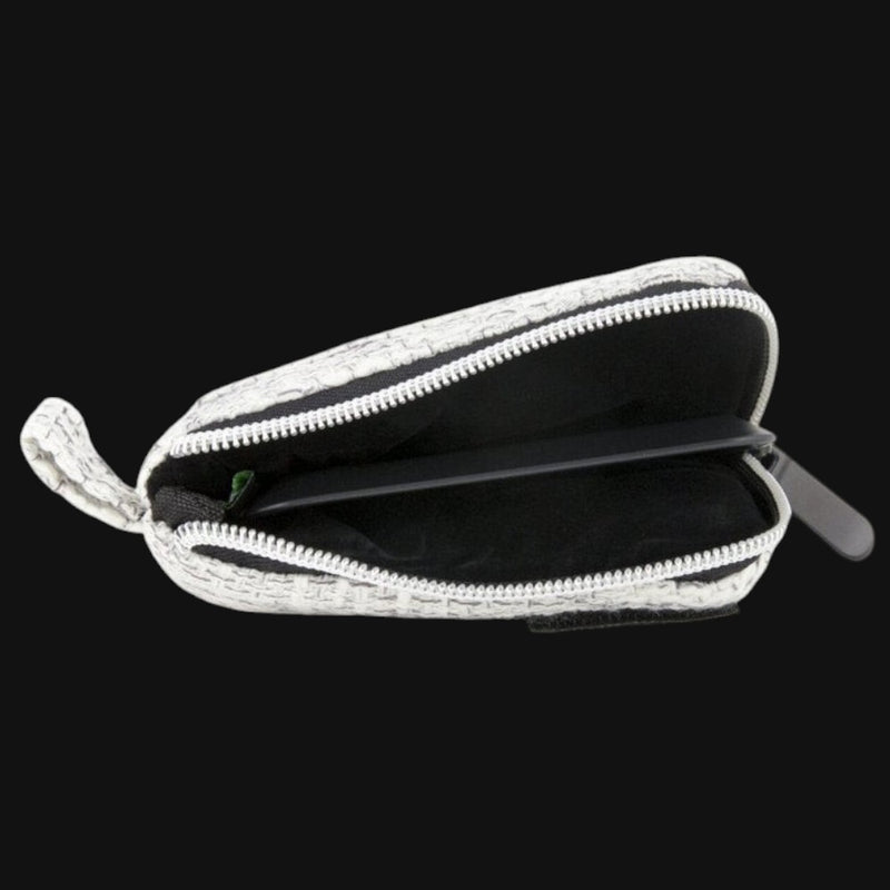 710 Pipes Smoke Shop Dime Bags 5-inch padded pouch in white Hempster fabric with a black interior and zipper closure.