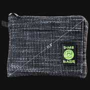 710 Pipes Smoke Shop Dime Bags 10-inch padded pouch in grey textured Hempster fabric with a green logo patch.