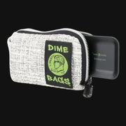 710 Pipes Smoke Shop Dime Bags 5-inch padded pouch in grey textured Hempster fabric with a black logo patch.
