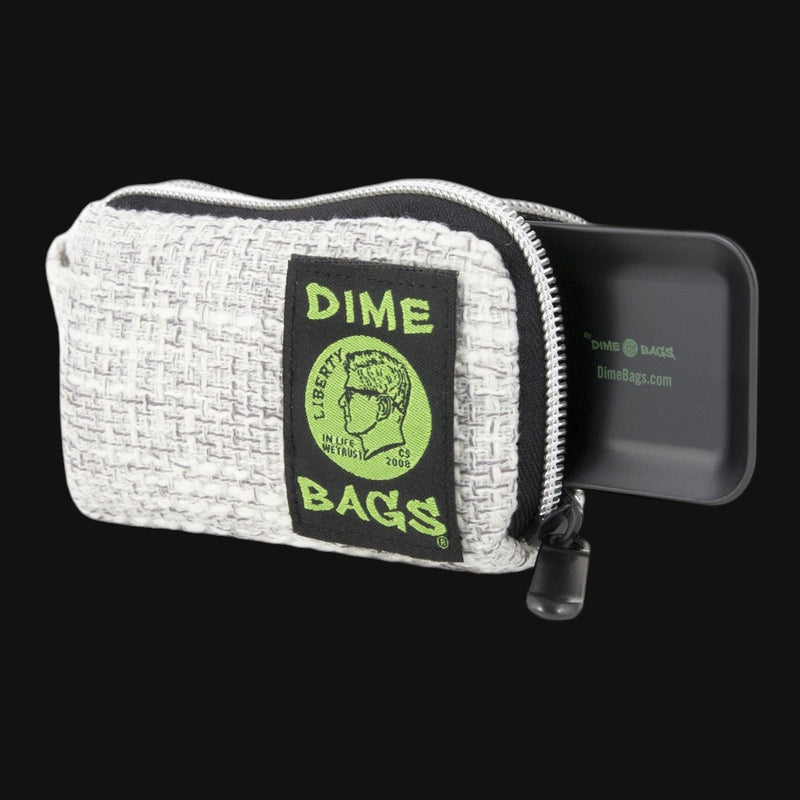 710 Pipes Smoke Shop Dime Bags 5-inch padded hempster pouch in white with black zipper and logo patch