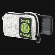 710 Pipes Smoke Shop Dime Bags 7-inch padded pouch in grey textured Hempster fabric with a green logo patch