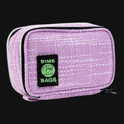 710 Pipes Smoke Shop Dime Bags Pod 7 inch travel case in purple textured fabric with a green logo patch