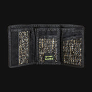 710 Pipes Smoke Shop Dime Bags tri-fold wallet in black Hempster fabric with internal card slots and velcro closure