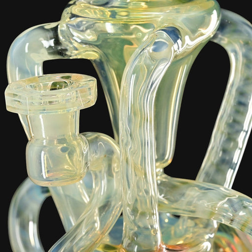 710 Pipes Smoke Shop Doom Glass faceted recycler with quad up-take and wishbone drain in fumed clear glass
