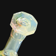 710 Pipes Smoke Shop Doom Glass faceted recycler dab rig with iridescent finish and unique geometric mouthpiece.