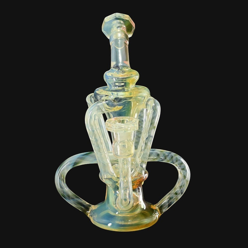 710 Pipes Smoke Shop Doom Glass faceted recycler with quad up-take and wishbone drain in fumed borosilicate glass.