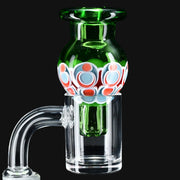 710 Pipes Smoke Shop R.L.Dots Dotstack bubble cap with green glass and intricate red and blue dot pattern