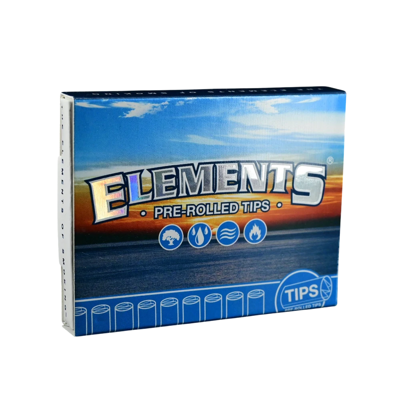 710 Pipes Smoke Shop Elements pre-rolled tips in a 21-count box featuring a sunset ocean graphic design.
