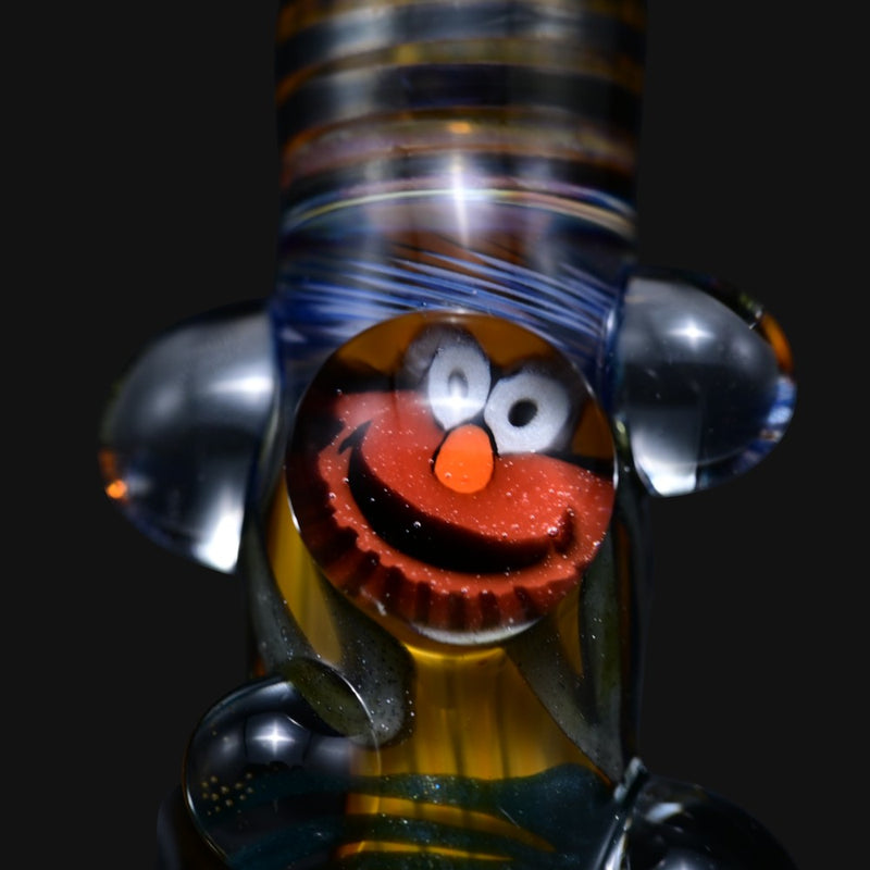 710 Pipes Smoke Shop Matty White glass one hitter featuring a detailed Elmo character marble and striped design