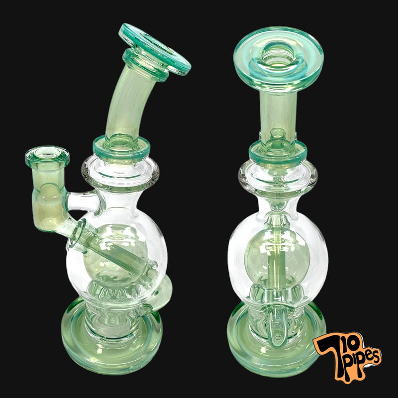 710 Pipes Smoke Shop Fat Boy Glass Ball Rig (Titan) - 9 inch clear glass with green accents and seed of life percolator.