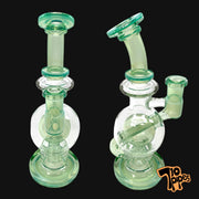 710 Pipes Smoke Shop Fat Boy Glass Ball Rig (Titan) with seed of life percolator, 9 inches tall, 14mm joint, and green accents.