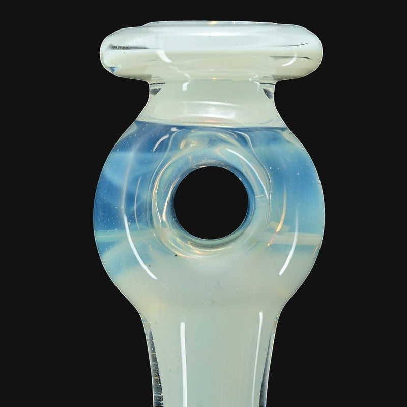 710 Pipes Smoke Shop Mad Machete Matt Full Color Jammer, clear and opalescent glass with a circular cutout.