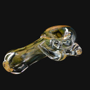 710 Pipes Smoke Shop Trippy Meat Fumed Pipe #1, clear glass with green and yellow fumed swirls, spoon pipe with carb.