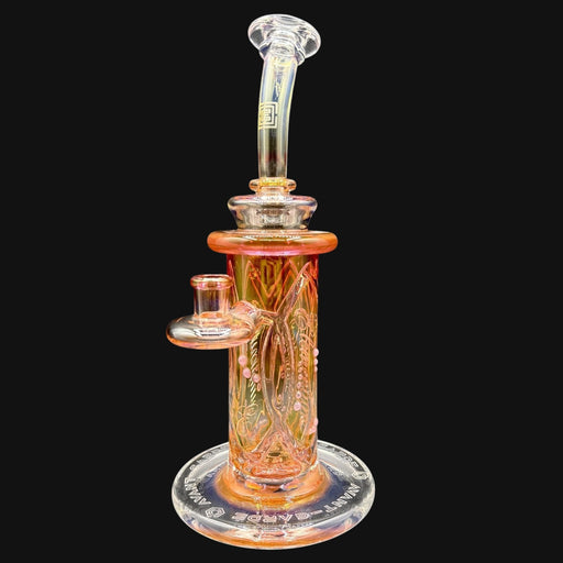 710 Pipes Smoke Shop Avant-Garde fumed glass rig with pink accent dots and Membrane Tech.