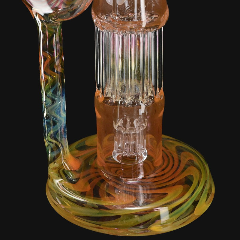 710 Pipes Smoke Shop Leisure Pillar Disc Fumed Recycler glass water pipe with intricate swirl patterns and percolator