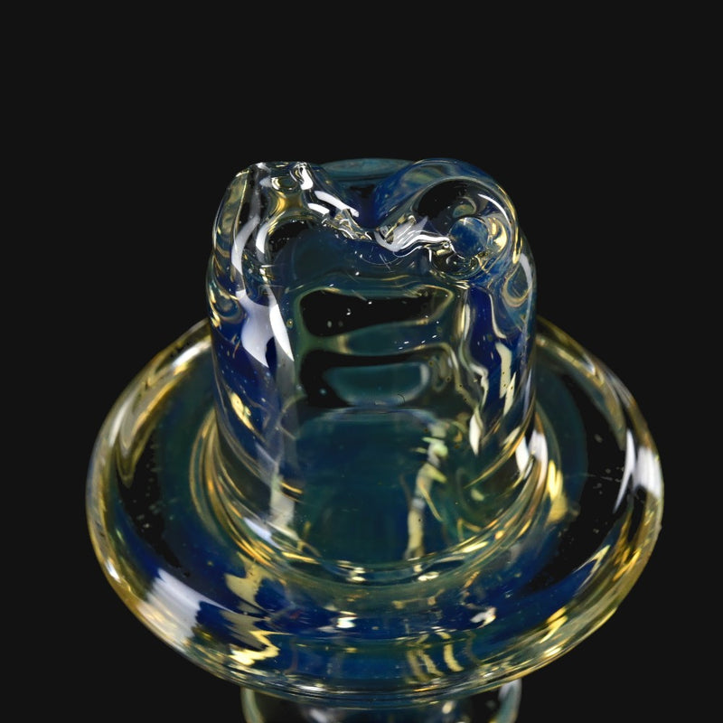 710 Pipes Smoke Shop fumed glass 710 Studio Restricted Switch 2 spinner cap with blue and gold iridescent finish.